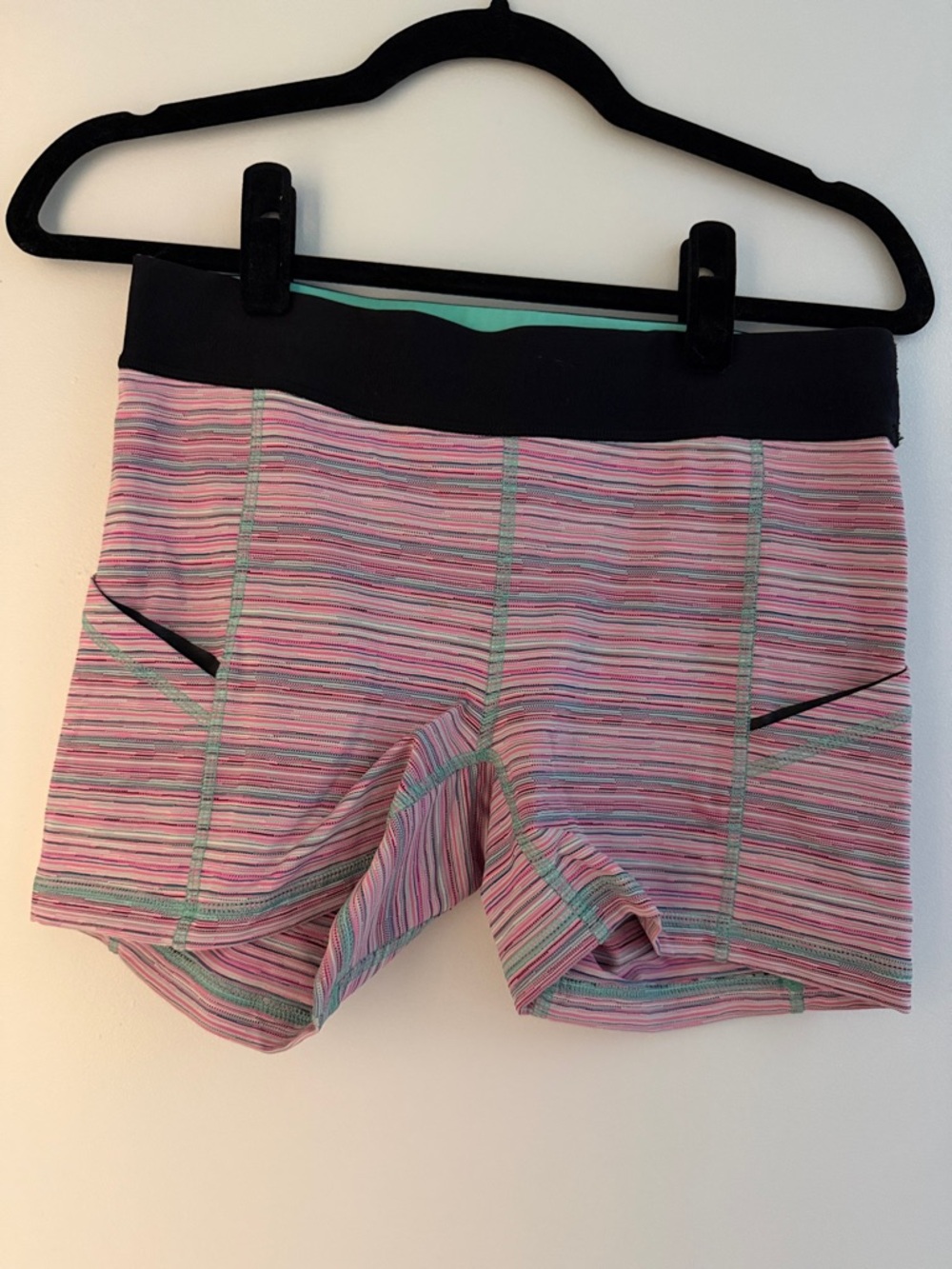 lululemon athletica Pink Striped Workout Shorts with Black Waistband